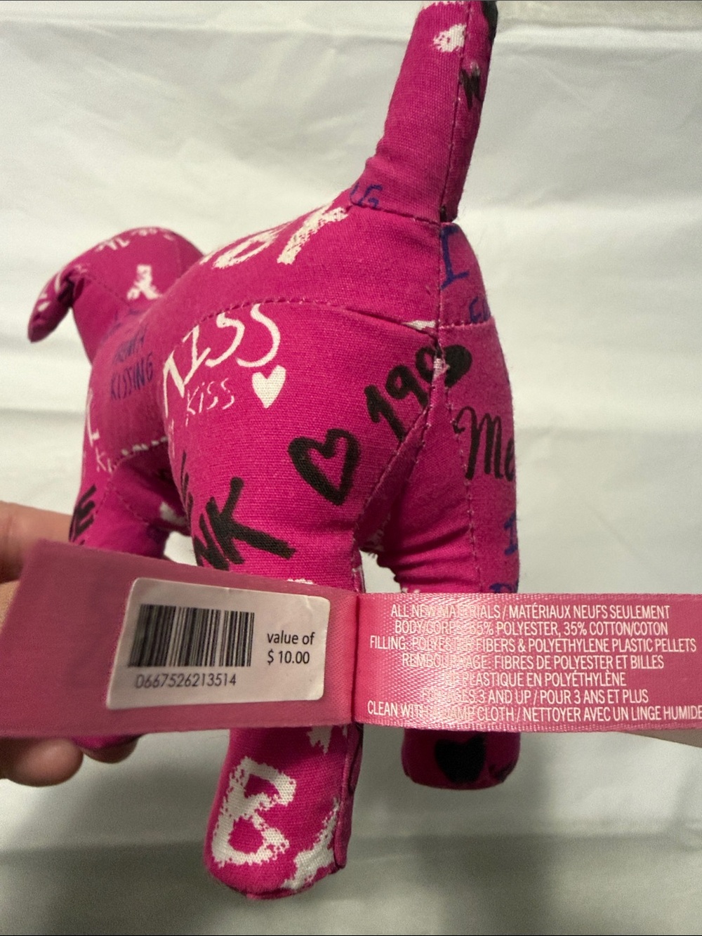 PINK Victoria's Secret Hot Pink Logo Print Plush Dog (Vintage) NWT - Picture 4 of 5
